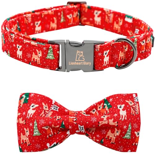 Lionheart glory Weihnachtliches Hirsch-Hundehalsband, rotes Hundehalsband, verstellbar, weich und bequem, Fliege, Halsbänder für große Hunde, Mädchen oder Jungen, Haustiergeschenk, Herbsthalsband, von Lionheart glory