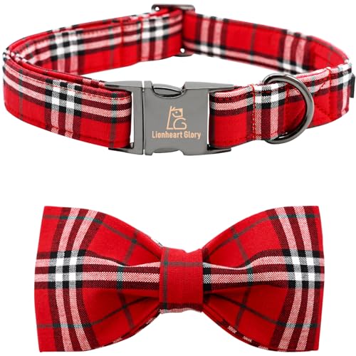 Lionheart glory Weihnachtliches Kariertes Hundehalsband, rotes Hundehalsband, verstellbar, weich und bequem, Fliege, Halsbänder für kleine Hunde, Mädchen oder Jungen, Haustiergeschenk, Herbstkragen, von Lionheart glory