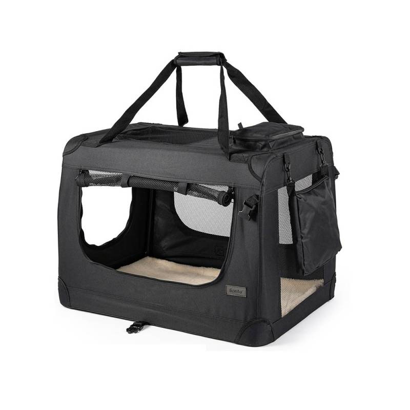 Lionto Hundetransportbox aus Textil, schwarz - B 42 x T 60 x H 44 cm von Lionto