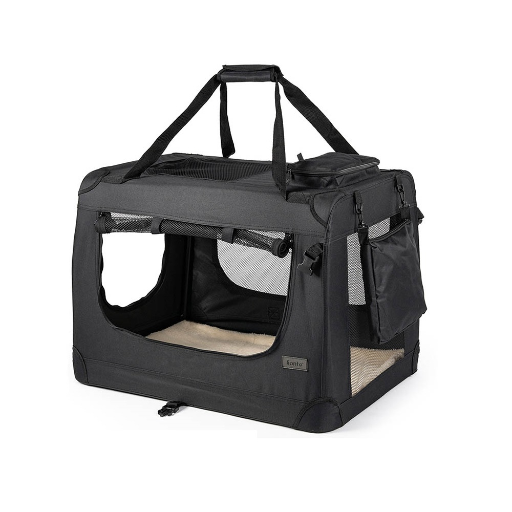 Lionto Hundetransportbox aus Textil, schwarz - B 52 x T 70 x H 50 cm von Lionto