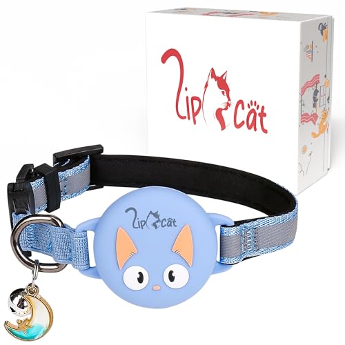 LipCat® AirTag Katzenhalsband – Reflektierendes, verstellbares & strapazierfähiges Nylon-Halsband mit Breakaway-Sicherheitsverschluss & Polsterung, kompatibel mit Apple AirTag, Blau von LipCat