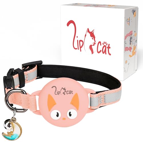 LipCat® AirTag Katzenhalsband – Reflektierendes, verstellbares & strapazierfähiges Nylon-Halsband mit Breakaway-Sicherheitsverschluss & Polsterung, kompatibel mit Apple AirTag, Rosa von LipCat