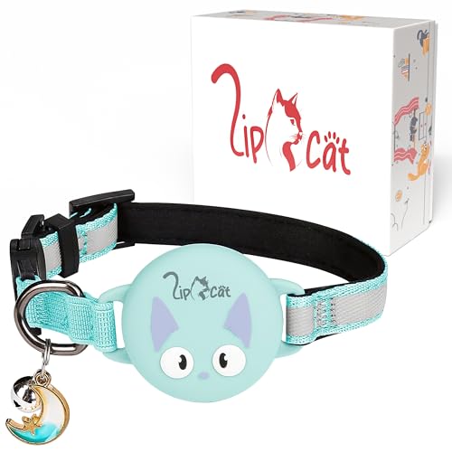 LipCat® AirTag Katzenhalsband – Reflektierendes, verstellbares & strapazierfähiges Nylon-Halsband mit Breakaway-Sicherheitsverschluss & Polsterung, kompatibel mit Apple AirTag, Türkis von LipCat