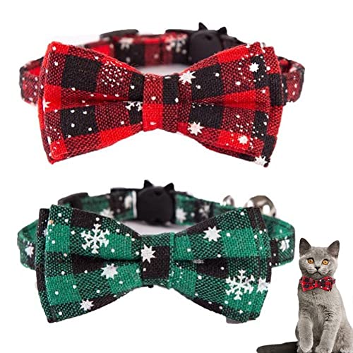 Katzenhalsband mit Glöckchen, Schleife, abnehmbar, Weihnachts-Schneeflocken-Druck, Haustierzubehör von Lipfer