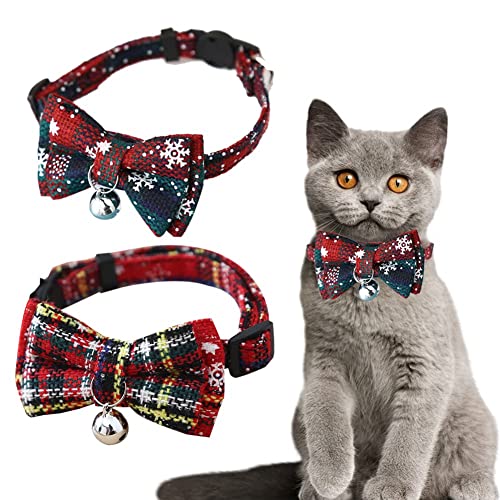 Lipfer Katzenhalsband mit Glöckchen, Schleife, abnehmbar, Weihnachts-Schneeflocken-Druck, Haustierzubehör von Lipfer