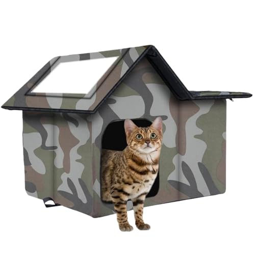 Outdoor Katzenhaus – Wasserfestes Schutzhaus Für Katzen, Halbgeschlossene Schlafhöhle | Haustierunterkunft Für Scheune Balkon Hof Garten, Warmer Rückzugsort Für Katzen Terrasse von Liqzirtu