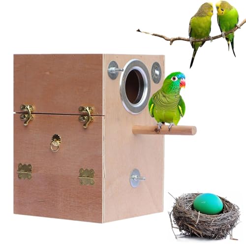 Parakeit Häckningsbox Vogelzuchtkäfig aus Holz | Hwartwise mit Wiege House für Cocccatel Lovebird Budggie Finch Parrots Canarywood Lovebirds von Liqzirtu