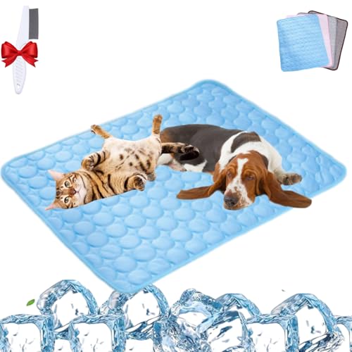 Lircofi Dog Cooling Mat, Kühlmatte Hunde, Groß Selbstkühlende Hundematte Ohne Gel, Washable Pfotenfrost Matte, Kühlmatte Für Den Sommer Für Zuhause, Auto Und Garten (Blau, M: 62 * 50CM) von Lircofi