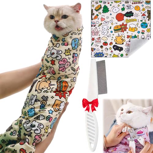 Lircofi Self Adhesive Cat Wrap, Cat Wrapping Cloth for Nail Trimming, Anti-Scratch Anti-Escape Grooming Wrap Blanket (Color-A, M (Within 11.1lbs)) von Lircofi