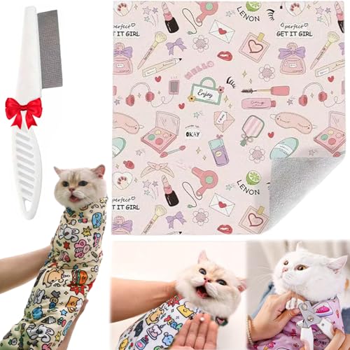 Lircofi Self Adhesive Cat Wrap, Cat Wrapping Cloth for Nail Trimming, Anti-Scratch Anti-Escape Grooming Wrap Blanket (Color-C, S (Within 3.3lbs)) von Lircofi