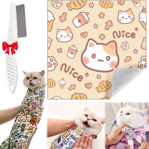 Lircofi Self Adhesive Cat Wrap, Cat Wrapping Cloth for Nail Trimming, Anti-Scratch Anti-Escape Grooming Wrap Blanket (Color-D, M (Within 11.1lbs)) von Lircofi