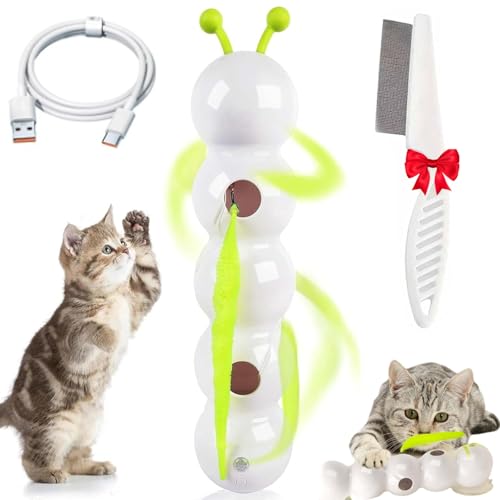 Lircofi Wuselwurm Katze Spielzeug, Interaktiv Wuselwurm Katzenspielzeug Mit Wurmdesign, Mit Federschwanz Für Katzen Jeden Alters (1 * Wuselwurm Katze) von Lircofi