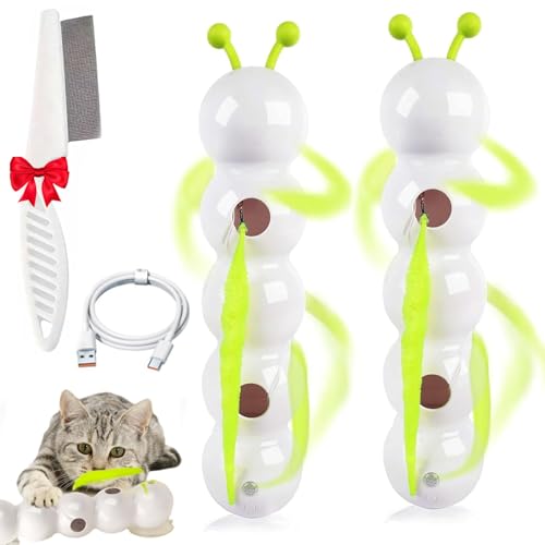 Lircofi Wuselwurm Katze Spielzeug, Interaktiv Wuselwurm Katzenspielzeug Mit Wurmdesign, Mit Federschwanz Für Katzen Jeden Alters (2 * Wuselwurm Katze) von Lircofi