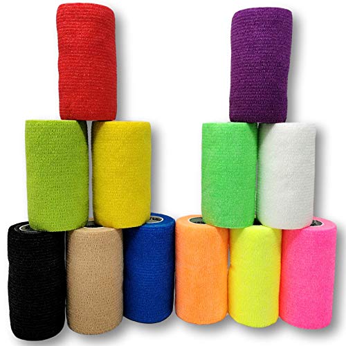 LisaCare Bandage selbsthaftend 10cm x 4,5m | 12er-Set Bunter Farb-Mix | Kohäsiver Wund-Verband | elastisch, dehnbar, ohne Kleber(Farb-Mix) von LisaCare
