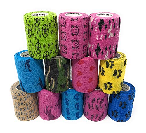 LisaCare Bandage selbsthaftend 7,5cm x 4,5m | 12er-Set Bunter Motiv-Mix | Kohäsiver Wund-Verband | elastisch, dehnbar, ohne Kleber (Motiv-Mix Unisex) von LisaCare