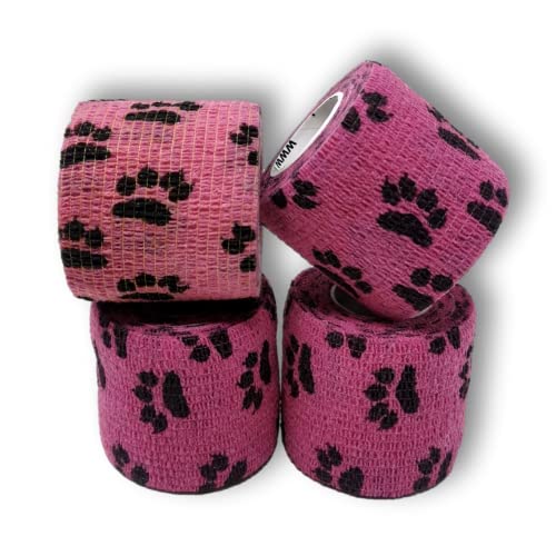 LisaCare Pfotenverband 5cm x 4,5m | 4er-Set mit Pfoten Motiv - ROSA | Kohäsive Bandage | Wundverband | Pflasterverband | elastisch, dehnbar, selbsthaftend, ohne Kleben von LisaCare
