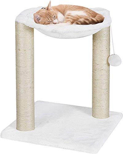Kratzbaum, Katzen-Kratzbaum mit Haus, Hängematte, Bett und Kratzstamm, 41 x 48 x 41 cm, Weiß, Stämme mit Natursisal umwickelt, Spielzeug am Band Kratzbaum, Katzen-Kratzbaum mit Haus, Hängematte, Bett und Kratzstamm, 41 x 48 x 41 cm, Weiß, Stämme mit Natursisal umwickelt, Spielzeug am Band von Liszton