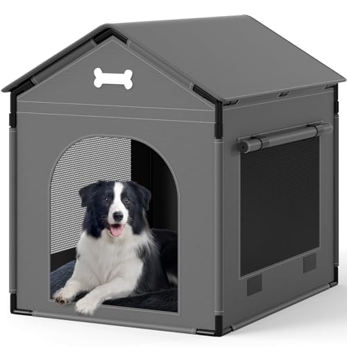 Große Hundehütte für den Innenbereich mit Plüschkissen, Hundehütte für innen mit stabilem Rahmen, wasserdichtes Haustierhaus, geeignet für kleine, mittelgroße Hunde, 68,6 x 53,3 x 68,6 cm, Grau von LitaiL