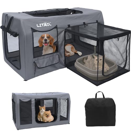 Großer tragbarer Katzenlaufstall, Hunde-Laufstall für drinnen und draußen, mit weicher Matte, faltbares Katzengehege für Katzen, kleine/mittelgroße Hunde und kleine Tiere, 99,1 x 58,4 x 55,9 cm von LitaiL