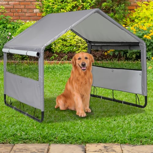 Hundehütte für den Außenbereich, großer Hunde-Schattenschutz mit Netzfenstern für Hunde, Außenzelt, Sonnen-Regendach, Haustierhaus für Hunde, Katzen, Ziege, 47,2 x 119,9 x 96 cm, Grau von LitaiL