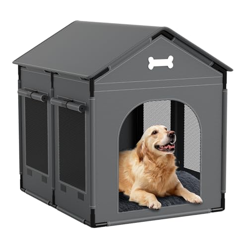 Hundehütte für den Innenbereich, XXL, weich mit Rahmen, wasserdichtes Haustierhaus für große Hunde mit Oxford-Stoff, warmes Hundehaus mit weichem Kissen, 86 x 68 x 86 cm, Dunkelgrau von LitaiL
