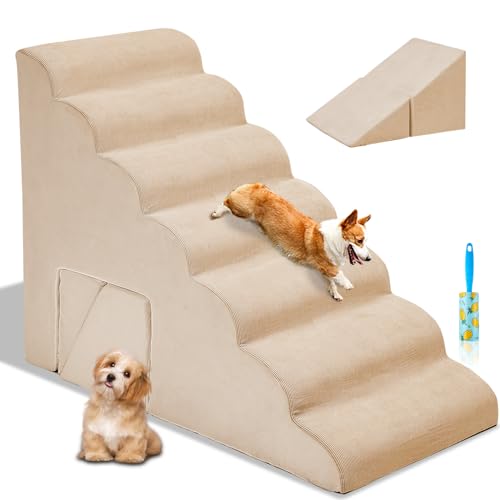 Hundetreppe mit 7 Ebenen, extra breit, 83,8 cm hoch für hohe Betten, Mehrzweck-3-in-1-Hundetreppe aus Schaumstoff für kleine Hunde | Katzen, tragbare Haustiertreppe mit Griff für Bett, Hunderampen mit von LitaiL