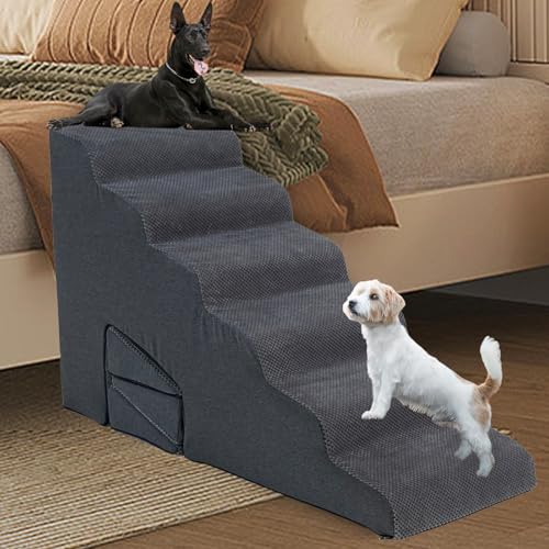 Hundetreppe & Stufen Rampen für hohe Betten 63,5–76,2 cm hoch, LitaiL 6 Stufen Haustiertreppe Stufen für hohe Betten 76,2 cm große Hunde, rutschfeste Hunderampen für kleine Hunde, für ältere Katzen von LitaiL
