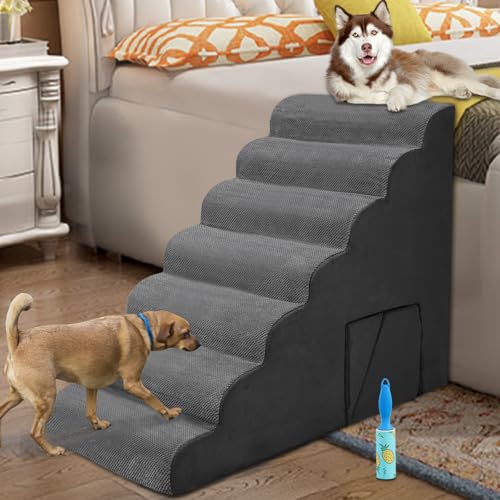 Hundetreppe & Stufen Rampen für hohe Betten 76,2–91,4 cm hoch, LitaiL 76,2 cm 7 Stufen Haustiertreppe/Stufen für hohe Betten große Hunde, rutschfeste Hunderampen für kleine Hunde, für ältere Katzen von LitaiL