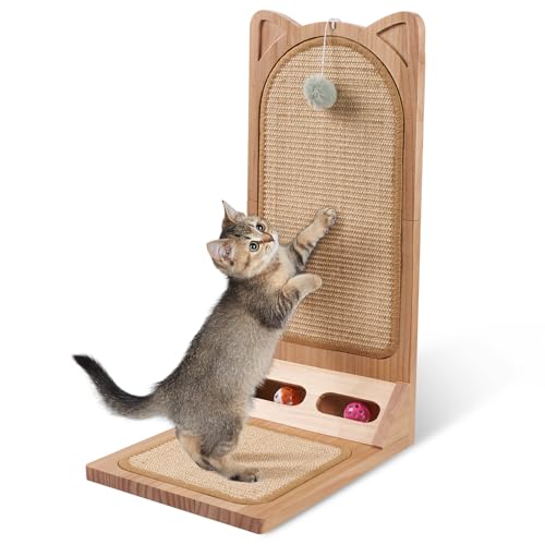 LitaiL Kratzbrett Katze aus Massivholz, 58 cm hoch, L förmige Kratzbrett Sisal, Süße Kratzbretter Katzen für Sofaschutz, Katzen Kratzmöbel für Wand und Ecke von LitaiL