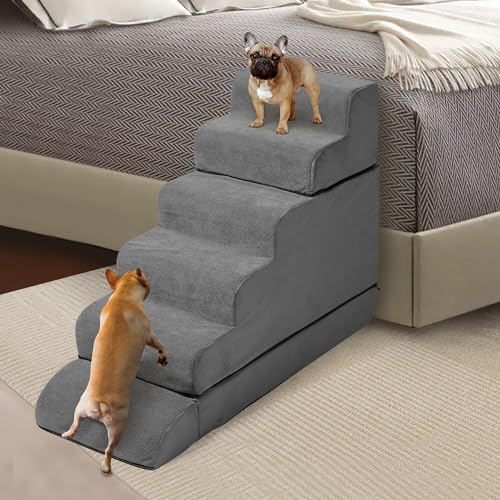 LitaiL 76,2 cm hohe Schaumstoff-Hundetreppe & Stufen für hohe Betten, Mehrzweck-5-in-1-Haustierstufen für Hunde, Katzen für Hochbett, Hunderampe aus hochdichtem Schaumstoff mit abnehmbarem Bezug und von LitaiL