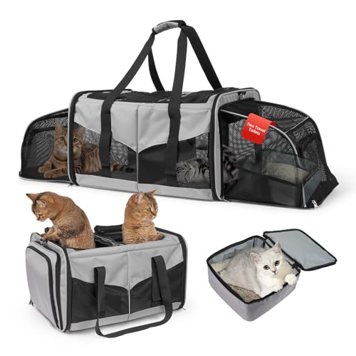 LitaiL Transportbox für 2 Kleine Katzen, Faltbare Katzentransportbox mit Katzenklo, Katzen Transportboxen von LitaiL