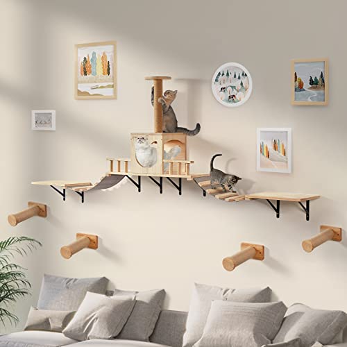 Katzen Kletterwand Set aus Massivholz für Kleine bis Große Katzen bis 25KG, LitaiL Extra Stabile Kletterwand Katzen mit Katzenbrücke, Katzenliege,4X Kratzsäulen,Katzenhaus für Wand, 12-teilig Katzen Kletterwand Set aus Massivholz für Kleine bis Große Katzen bis 25KG, LitaiL Extra Stabile Kletterwand Katzen mit Katzenbrücke, Katzenliege,4X Kratzsäulen,Katzenhaus für Wand, 12-teilig von LitaiL