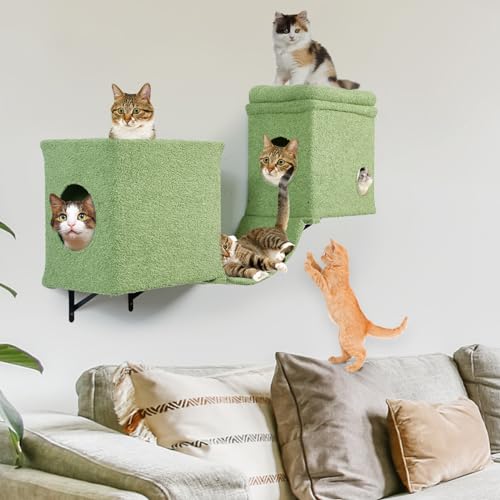 LitaiL Katzen-Wandmontage, Katzenwandmöbel-Set, Katzen-Wandregale und Sitzstangen inklusive Katzenhängematte, Katzenhütte mit Katzenbrücke für größere Katzen im Innenbereich bis zu 11,3 kg, von LitaiL