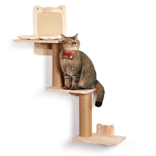 LitaiL Kratzbaum Wand für Katzen bis 20KG, DREI stöckig, 80cm hoch, Kratzbaum Wandmontage aus Massivholz, Kletterwand Katze mit 3 Plattformen, Katzen wandelemente LitaiL Kratzbaum Wand für Katzen bis 20KG, DREI stöckig, 80cm hoch, Kratzbaum Wandmontage aus Massivholz, Kletterwand Katze mit 3 Plattformen, Katzen wandelemente von LitaiL