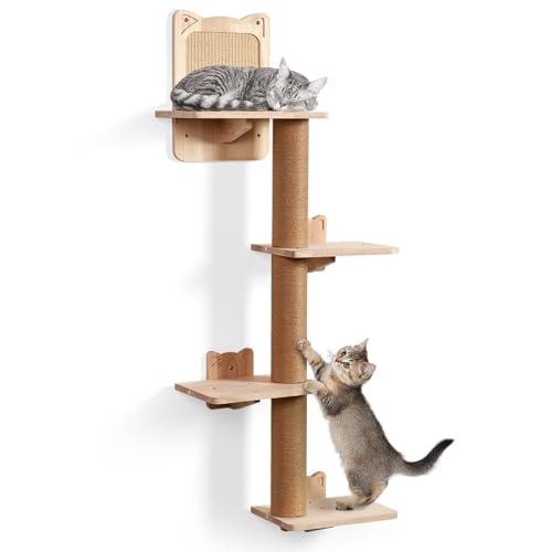 LitaiL Kratzbaum Wand für Katzen bis 20KG, Vier stöckig, 110 cm hoch, Kratzbaum Wandmontage aus Massivholz, Kletterwand Katze mit 3 Plattformen, Katzen wandelemente, Beige LitaiL Kratzbaum Wand für Katzen bis 20KG, Vier stöckig, 110 cm hoch, Kratzbaum Wandmontage aus Massivholz, Kletterwand Katze mit 3 Plattformen, Katzen wandelemente, Beige von LitaiL