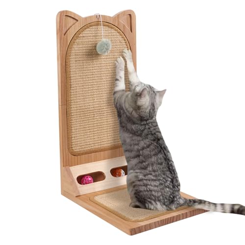LitaiL L Shape Cat Scratcher - 58cm Katzenkratzbrett für Innen, Bodenmontierter Kratzbaum mit eingebautem Katzenspielzeug, Sisal-Kratzmatte und Massivholz Katzenkratzbaum für Sofaschutz LitaiL L Shape Cat Scratcher - 58cm Katzenkratzbrett für Innen, Bodenmontierter Kratzbaum mit eingebautem Katzenspielzeug, Sisal-Kratzmatte und Massivholz Katzenkratzbaum für Sofaschutz von LitaiL