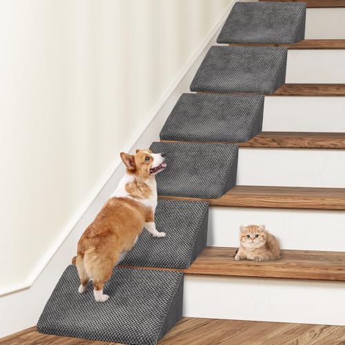 LitaiL Schaumstoff-Rampen für kleine Hunde, 40D-Upgrade, rutschfest, für Treppen, mit Anti-Rutsch-Streifen für verletzte Hunde und Katzen, 6 Stück LitaiL Schaumstoff-Rampen für kleine Hunde, 40D-Upgrade, rutschfest, für Treppen, mit Anti-Rutsch-Streifen für verletzte Hunde und Katzen, 6 Stück von LitaiL