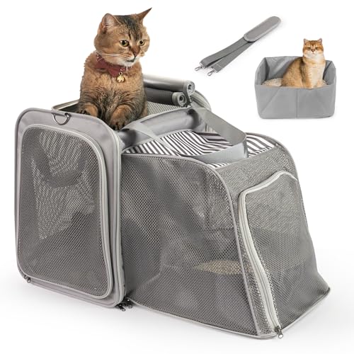 LitaiL Transportbox Katze Katzen Transportboxen, Faltbare Katzentransportbox mit Katzenklo, Transporttasche Katze mit Katzentoiletten, Haustiertragetasche für Kleine Hund, Welpe von LitaiL