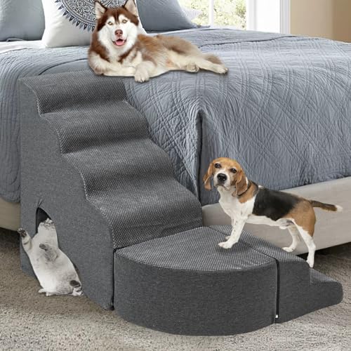Update Stabile Hundetreppe & Stufenrampen für hohe Betten, 63,5–76,2 cm hoch, LitaiL 6 Stufen Haustiertreppe Stufen für hohe Betten 76,2 cm große Hunde, rutschfeste Hunderampen für kleine Hunde, für von LitaiL