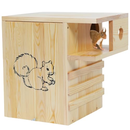 Verbreitertes Eichhörnchenhaus aus Holz im Freien, großer Nistkasten mit externer Plattform für Eichhörnchen und Streifenhörnchen von LitaiL