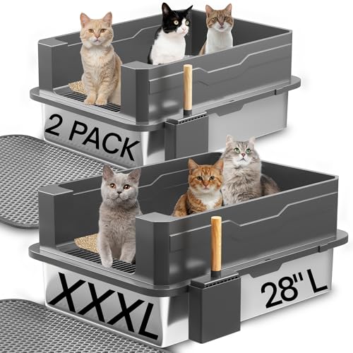 2er-Pack XXXL-Katzentoiletten aus Edelstahl – Extra groß 71,1 cm L x 50,8 cm B mit hohen Seiten und Deckel, antihaftbeschichtet, kein Geruch, auslaufsichere Metallboxen für große und mehrere Katzen 2er-Pack XXXL-Katzentoiletten aus Edelstahl – Extra groß 71,1 cm L x 50,8 cm B mit hohen Seiten und Deckel, antihaftbeschichtet, kein Geruch, auslaufsichere Metallboxen für große und mehrere Katzen von Lites