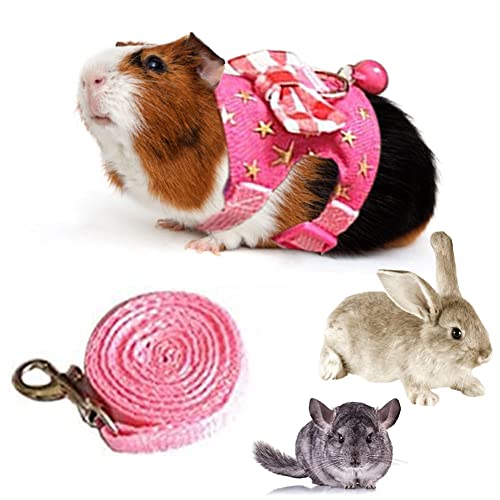 Litewoo d Hamster Outdoor Walking Vest Harness and Leash Set Cute Bow-Knot and Clear Bell Decor Chest Strap Harness for Rabbit Guinea Pig Chinchilla Frettchen Squirrel Marder Kitten (Medium,Pink Star) von Litewoo