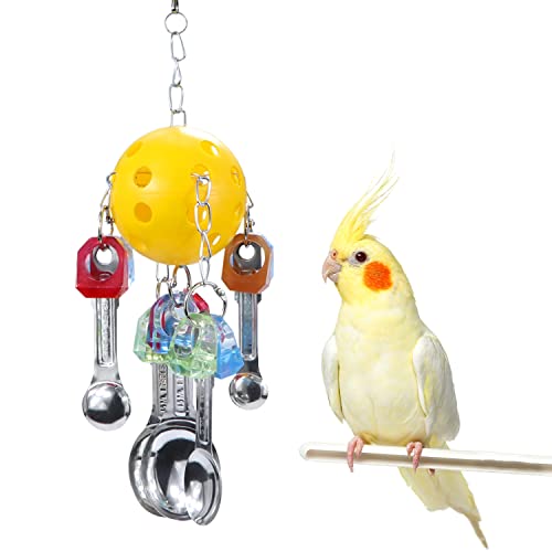 Vogel-Kauspielzeug mit Metalllöffeln, Kugel, Kauspielzeug, hängende Schaukel für Papageien, Aras, Käfig Zubehör von Litewoo