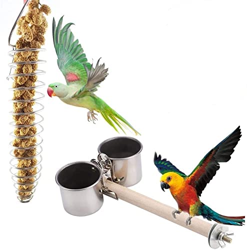Vogelfutterstation und Futterspielzeug, Papageienständer mit Futterbecher, geruchlos und langlebig, 2 Stück, Käfigzubehör für kleine, mittelgroße Sittiche, Nymphensittiche, Nymphensittiche von Litewoo
