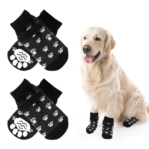 Litimkat 2 Paar Indoor Anti-Rutsch Socken für Hunde, Anti Slip Paw Protectoren Hundesocken,Antirutschsocken Hund Mit Klettverschluss,für den Innenbereich auf Hartholzböden (M, Schwarz) von Litimkat
