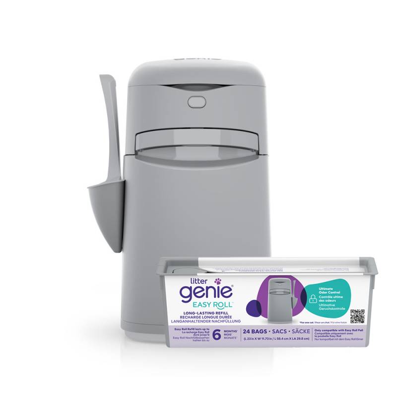 Litter Genie EasyRoll Katzenstreu-Entsorgungseimer, grau - Sparset: Litter Genie EasyRoll Entsorgungseimer + 1 Nachfüllkassette von Litter Locker