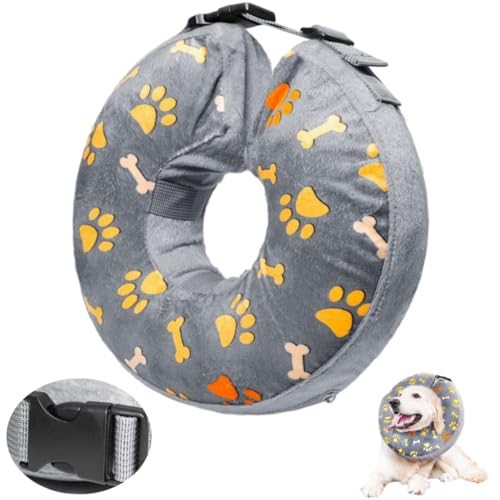 LittleBean Aufblasbare Halskrause Hund Katze Schutzkragen Krägen für Haustiere Hundekragen Leckschutz für Genesung nach Operationen oder Wunden (Graue Krallen, [Neck: 16"-18.5"] XL) von Little Bean