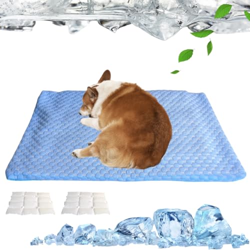 Kühlmatte Hund Langlebige Kratzfeste Oberfläche Sofortige Selbstkühlende Matte für Hunde Katz (Blau, M) von Little Bean
