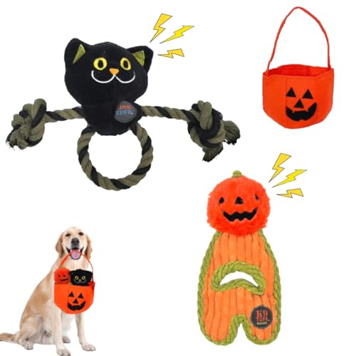 Little Bean 2-Pack Kürbis Hund Quietschen Spielzeug für Halloween - Plüsch Katzen Interaktives Set Mit Tasche für Kleine Mittlere Hunde von Little Bean