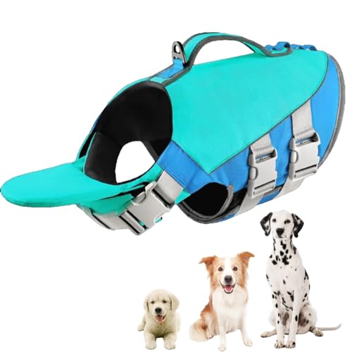 Little Bean® Hundeschwimmwesten, verstellbare Haustier-Schwimm-Sicherheitsweste mit überlegenem Auftrieb und Rettungsgriff für Hunde, Bootfahren, Schwimmen, mit reflektierenden Streifen (Blau, M) von Little Bean